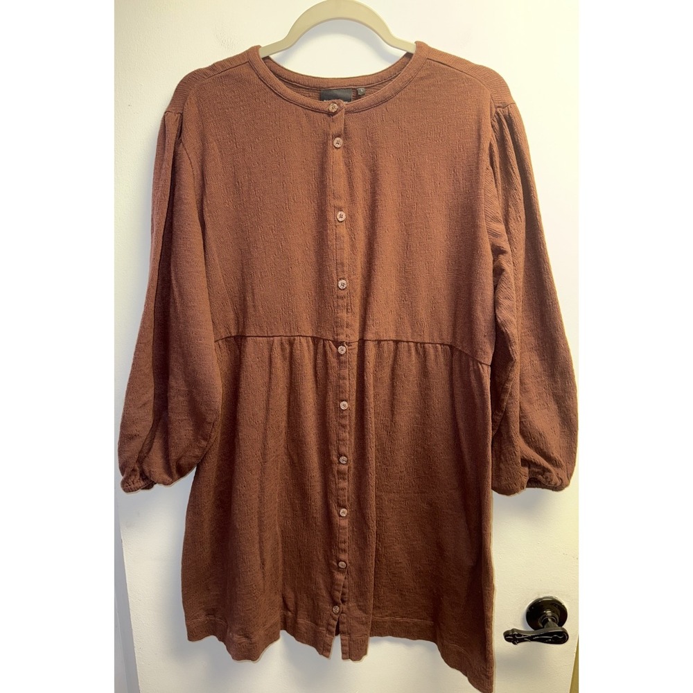 Richer Poorer Cloud Weave Button Up Dress Brown Large Long Sleeve Brown Boho